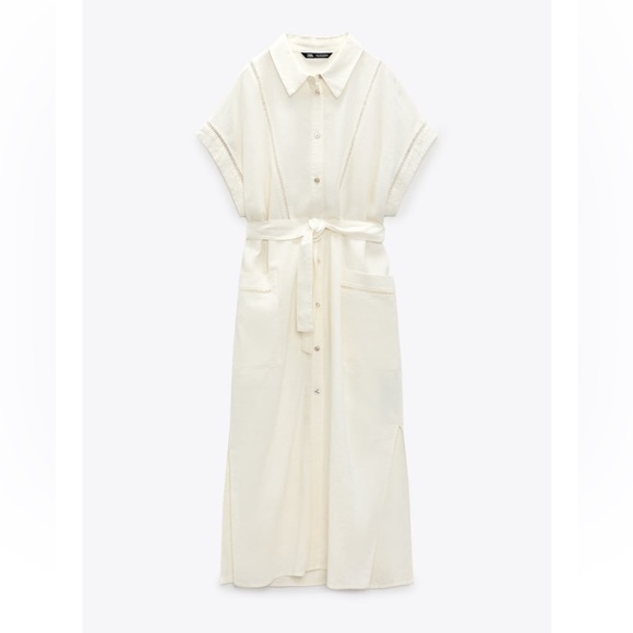 Zara White Linen Blend Lace Insert Dress Size XS - Picture 1 of 7